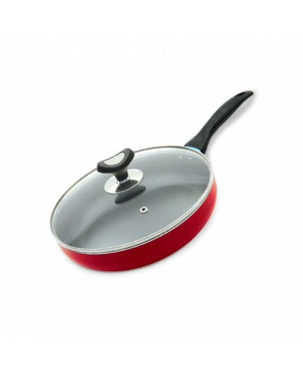 TPR NS Glamour Fry Pan With Lid (Red)- 28cm